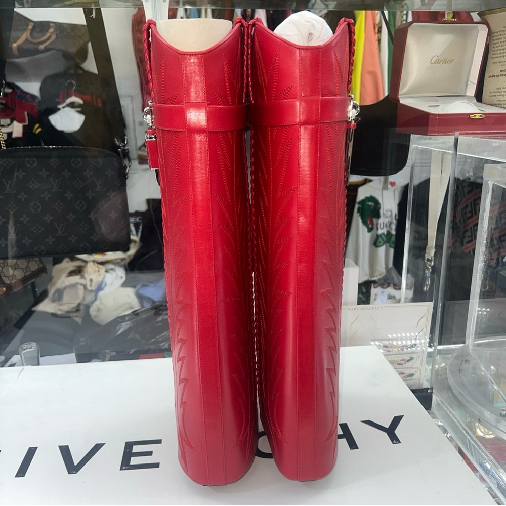 Givenchy Red Shark Leather Cowboy Boots 38 EU 8 US Eel Leather $2895 MSRP - Picture 7 of 16